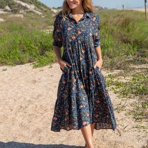 Natural Life Rebecca Floral Navy Midi Dress with Pockets